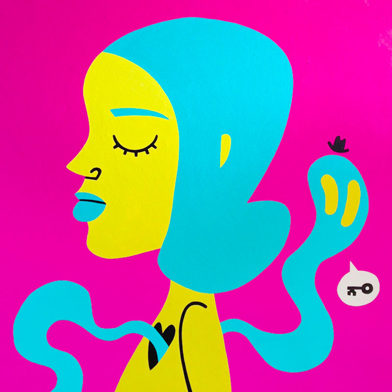 Pop painting of a girl and a ghost