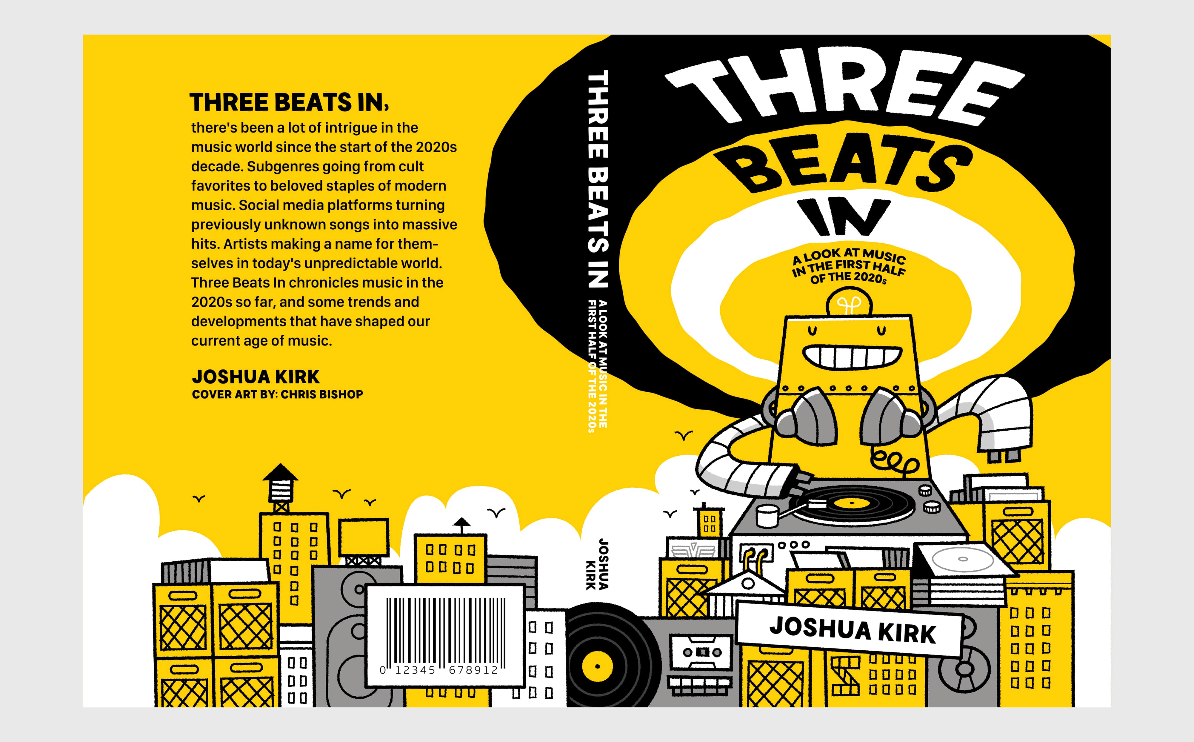 Full wraparound cover design for Three Beats In