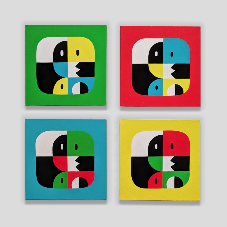 Four abtracts with bird and ghost forms