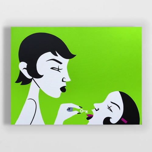 Girl feeds another girl a key